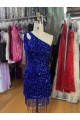 One Shoulder Velvet Sequins Royal Blue Short Homecoming Dress / Prom Dress Canada Shop