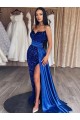 Sweetheart Velvet Sequin Royal Blue Long Sweep Train Prom Dress Canada Shop