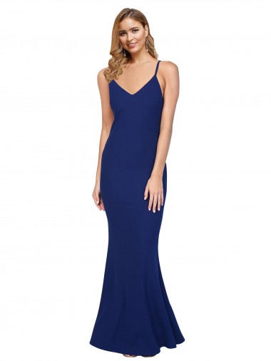 Open Back V-Neck Stretch Crepe Royal Blue Long Prom Dress Canada Shop