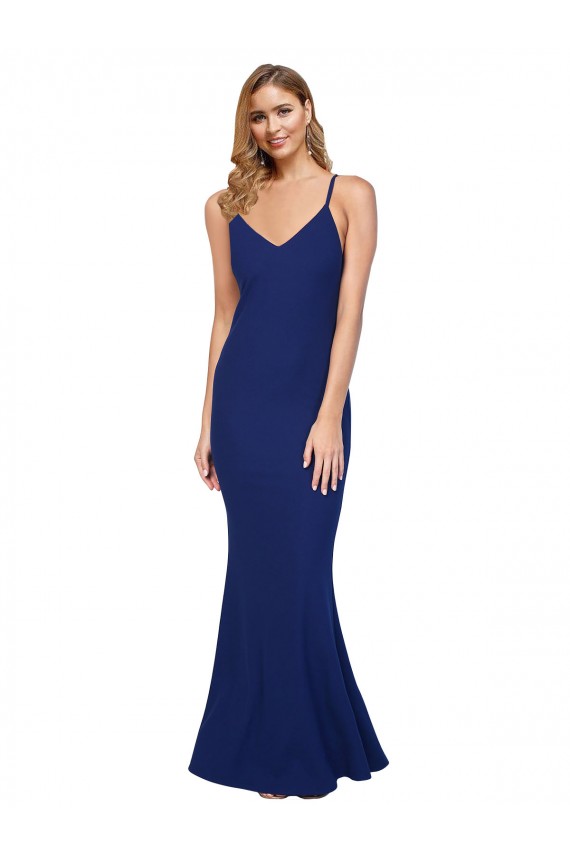 Open Back V-Neck Stretch Crepe Royal Blue Long Prom Dress Canada Shop