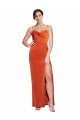 Open Back Spaghetti Straps Stretch Satin Rust Sweep Train Prom Dress Canada Shop
