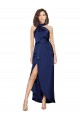 Halter Neck Silky Satin Sapphire Long Prom Dresses Canada Shop