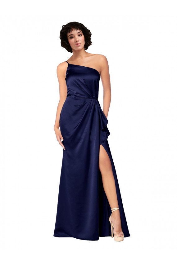 One Shoulder Silky Satin Sapphire Long Prom Dress Canada Shop