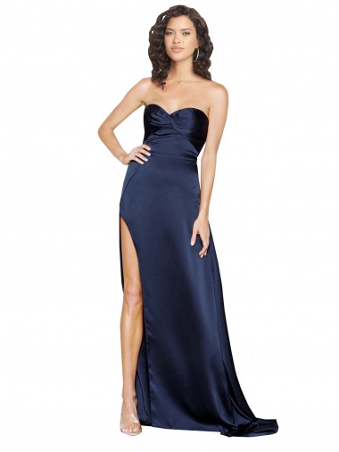 Low Back Sweetheart Silky Satin Sapphire Long Sexy Prom Dress Canada Shop