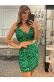 V-Neck Velvet Sequin Shamrock Green Short Homecoming Dress / Prom Dress Canada Shop