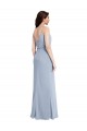 V-Back Spaghetti Straps Stretch Crepe Smoke Blue Long Prom Dress Canada Shop
