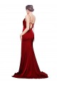 Open Back Spaghetti Straps Stretch Satin Burgundy Sweep Train Prom Dress Canada Shop