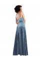 Open Back Cowl Neck Stretch Velvet Dusty Blue Long Prom Dress Canada Shop