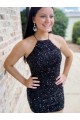 Halter Neck Velvet Sequin Black Short Short Homecoming Prom Dress Canada Shop