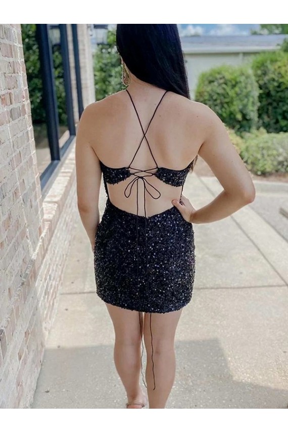 Halter Neck Velvet Sequin Black Short Short Homecoming Prom Dress Canada Shop