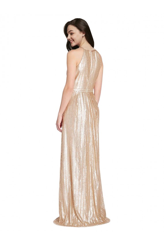 Halter Neck Sequin Gold Long Prom Dress Canada Shop