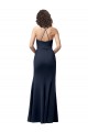 Open Back Spaghetti Straps Stretch Crepe Dark Navy Long Prom Dress Canada Shop