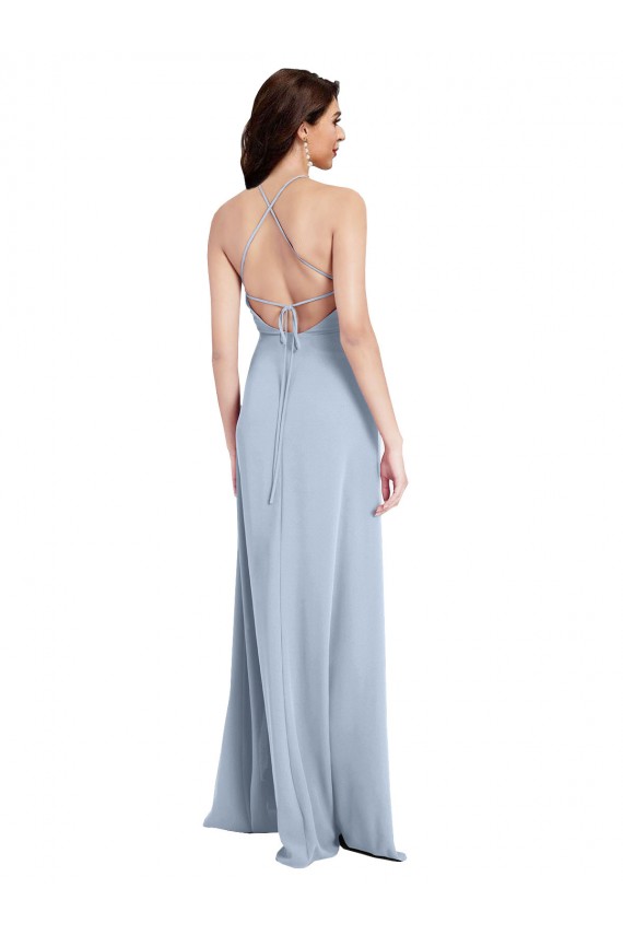 High Neck Stretch Crepe Light Sky Blue Long Sheath Prom Dress Canada Shop