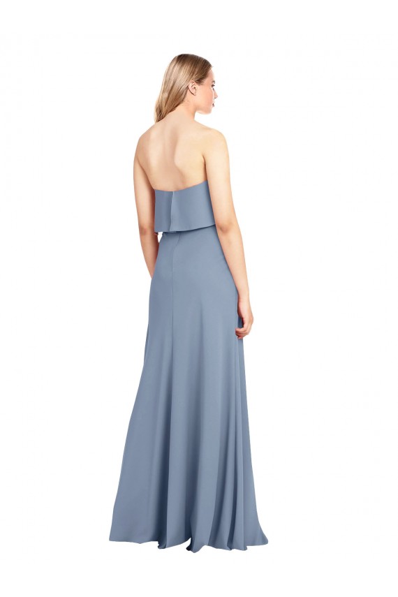 High Neck Stretch Crepe Smoke Blue Long Prom Dress Canada Shop