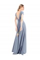 V-Neck Stretch Crepe Smoke Blue Long Prom Dress Canada Shop