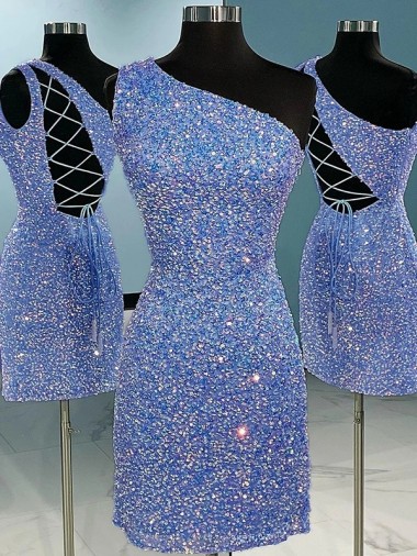 One Shoulder Velvet Sequin Short Prom Dress Canada Shop
