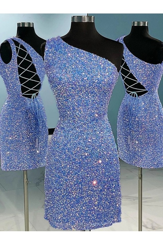 One Shoulder Velvet Sequin Short Prom Dress Canada Shop