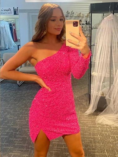 One Shoulder Velvet Sequin Short Short Homecoming Dress / Prom Dress Canada Shop