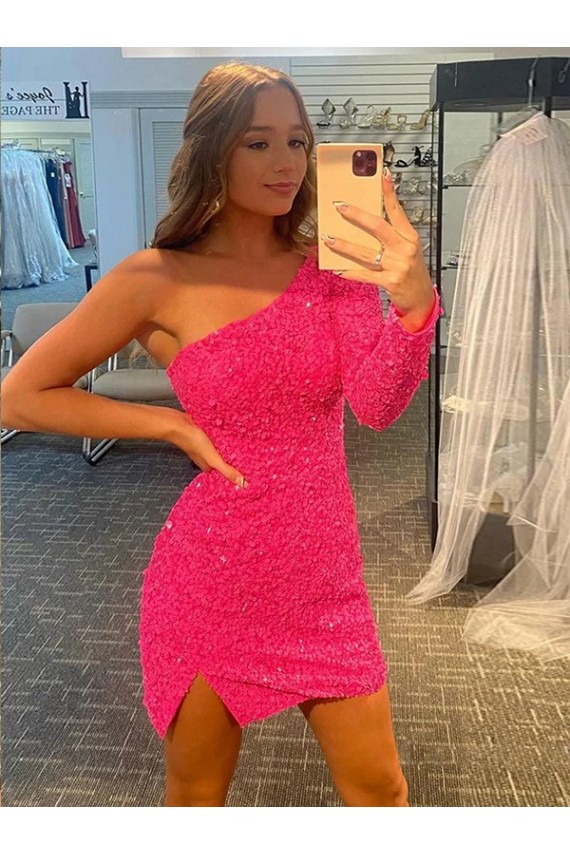 One Shoulder Velvet Sequin Short Short Homecoming Dress / Prom Dress Canada Shop