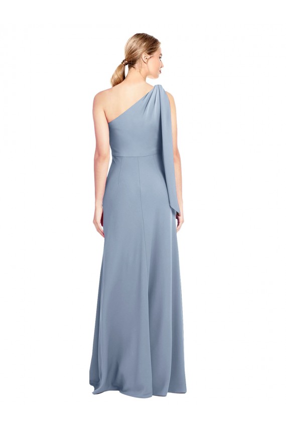 One Shoulder Stretch Crepe Smoke Blue Flutter Sleeves Long Prom Dress Canada Shop