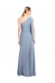 One Shoulder Stretch Crepe Smoke Blue Flutter Sleeves Long Prom Dress Canada Shop