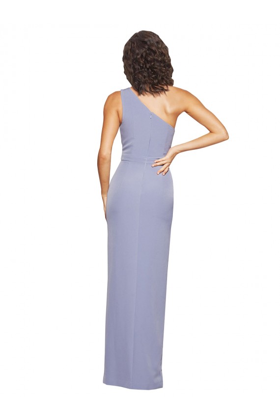 One Shoulder Stretch Crepe Smoke Blue Long Prom Dress Canada Shop