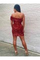 One Shoulder Velvet Sequin Burgundy Short Homecoming Dress / Prom Dress Canada Shop