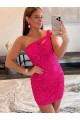 One Shoulder Velvet Sequin Fuchsia Short Short Prom Dress Canada Shop
