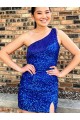 One Shoulder Velvet Sequin Royal Blue Short Short Prom Dress Canada Shop