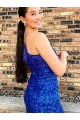 One Shoulder Velvet Sequin Royal Blue Short Short Prom Dress Canada Shop