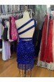 One Shoulder Velvet Sequins Royal Blue Short Homecoming Dress / Prom Dress Canada Shop