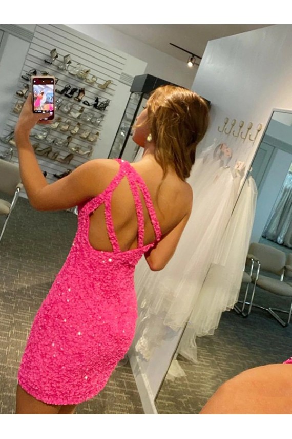 One Shoulder Velvet Sequin Short Homecoming Dress / Prom Dress Canada Shop