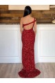 One Shoulder Velvet Sequin Burgundy Sweep Train Prom Dress Canada Shop