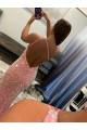 One Shoulder Velvet Sequin Pink Sweep Train Prom Dress Canada Shop