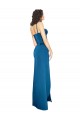 Low Back Spaghetti Straps Silky Satin Peacock Blue Sleeveless Long Prom Dress Canada Shop