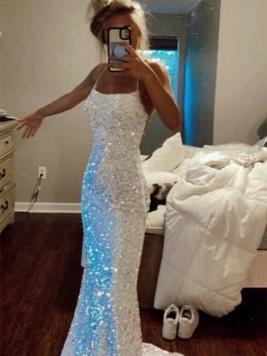 Spaghetti Straps Velvet Sequin Sweep Train Prom Dress Canada Shop