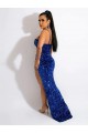 Spaghetti Straps Velvet Sequin Royal Blue Sweep Train Long Prom Dress Canada Shop