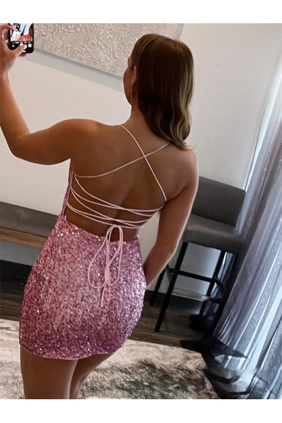 Spaghetti Straps Velvet Sequin Hot Pink Short Homecoming Dress / Prom Dress Canada Shop