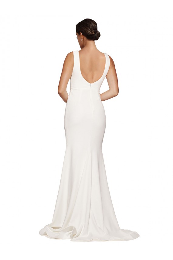 Low Back Square Neck Stretch Crepe Ivory Sweep Train Prom Dress Canada Shop