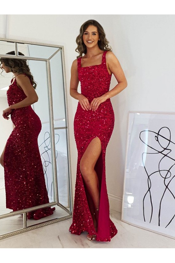 Square Neck Velvet Sequin Burgundy Long Prom Dress Canada Shop