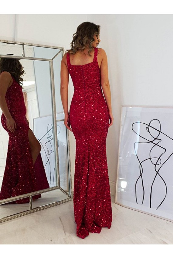Square Neck Velvet Sequin Burgundy Long Prom Dress Canada Shop