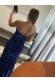 Strapless Velvet Sequin Fuchsia Sweep Train High Slit Prom Dress Canada Shop