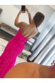 Strapless Velvet Sequin Fuchsia Sweep Train High Slit Prom Dress Canada Shop