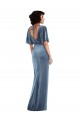 Open Back Stretch Velvet Dusty Blue Long Prom Dress Canada Shop