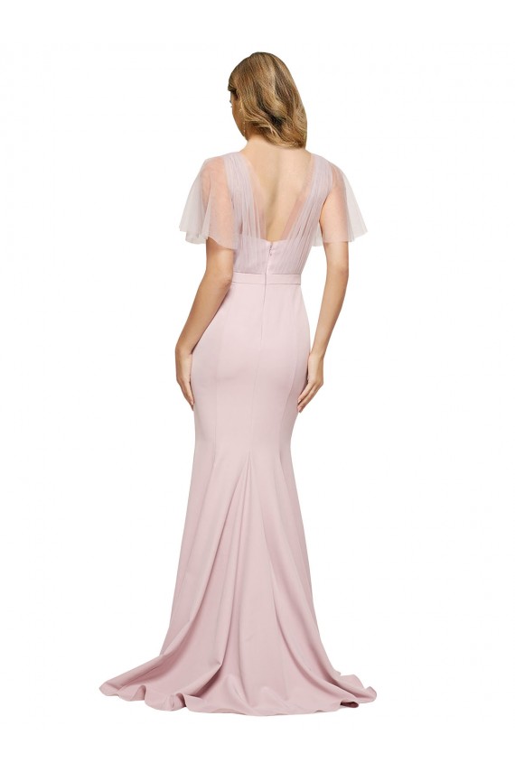 V-Back One Shoulder Stretch Crepe & Tulle Mauve Long Prom Dress Canada Shop