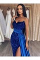 Sweetheart Velvet Sequin Royal Blue Long Sweep Train Prom Dress Canada Shop