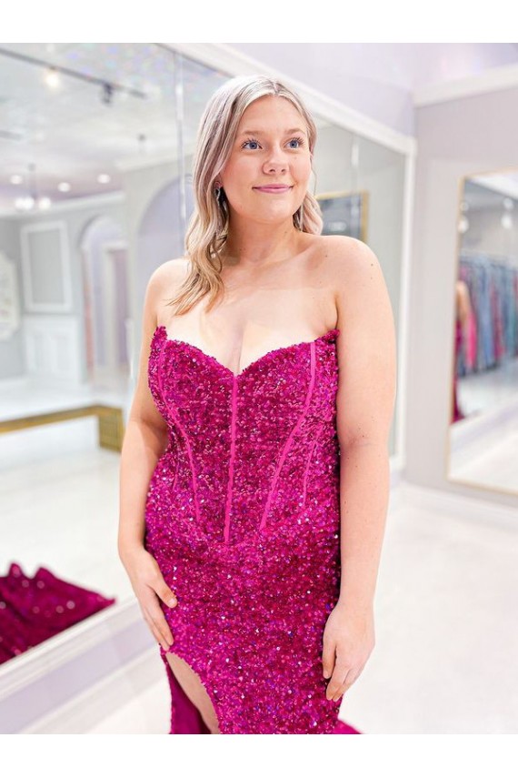 Sweetheart Velvet Sequin Sweep Train Prom Dress Canada Shop