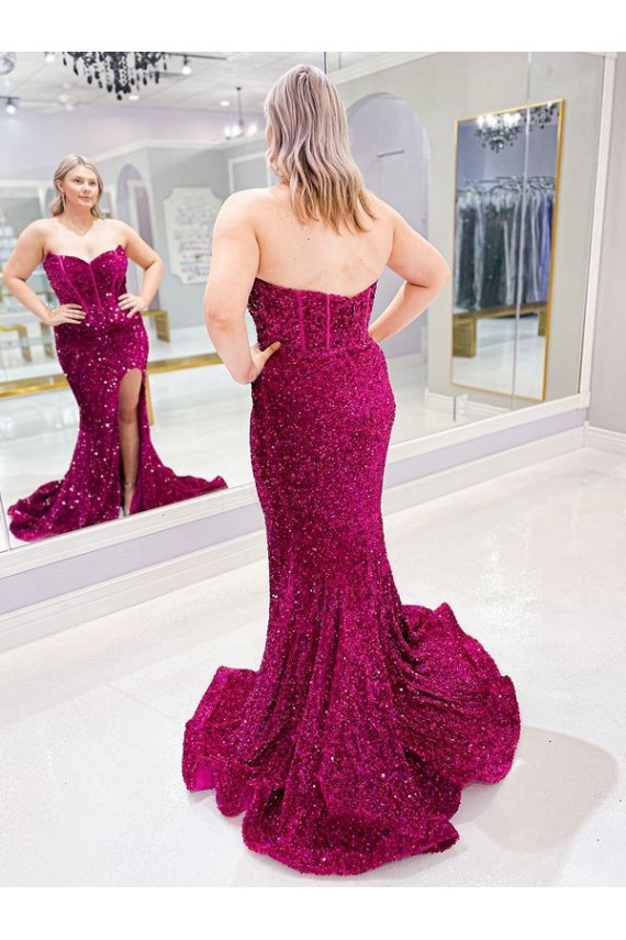 Sweetheart Velvet Sequin Sweep Train Prom Dress Canada Shop