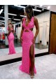 V-Neck Velvet Sequin Long Sweep Train Prom Party Dress Canada Shop