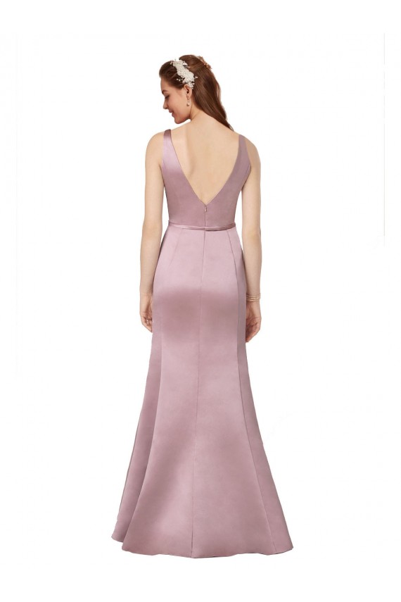 V-Back V-Neck Satin Burgundy Long Prom Dress Canada Shop